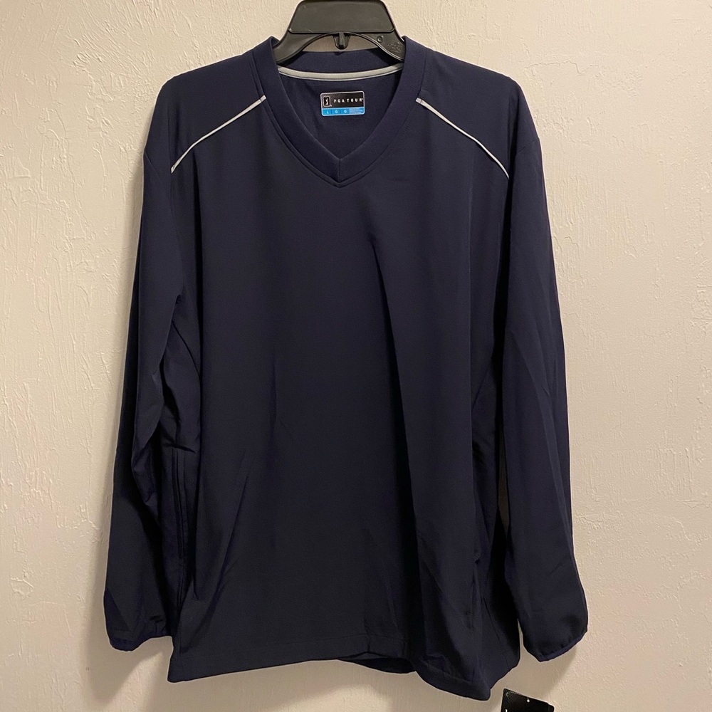 PGA Tour MotionFlux 360 Stretch Navy Blue Long Sleeve Jersey Performance Top